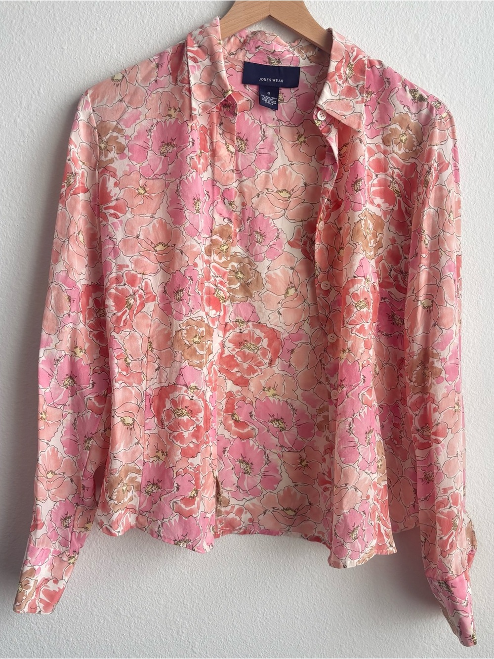 Jones Wear Pink Floral Button-Down Blouse